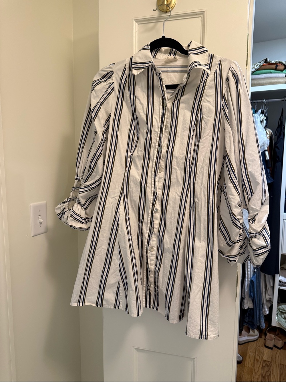 Plenty by Tracy Reese White and Black Striped Mini Shirt Dress